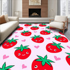 Cute Red Strawberry Hearts Pink Background Rug