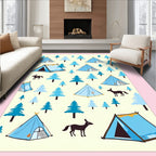 Blue Camping Tents And Forest Animals Rug