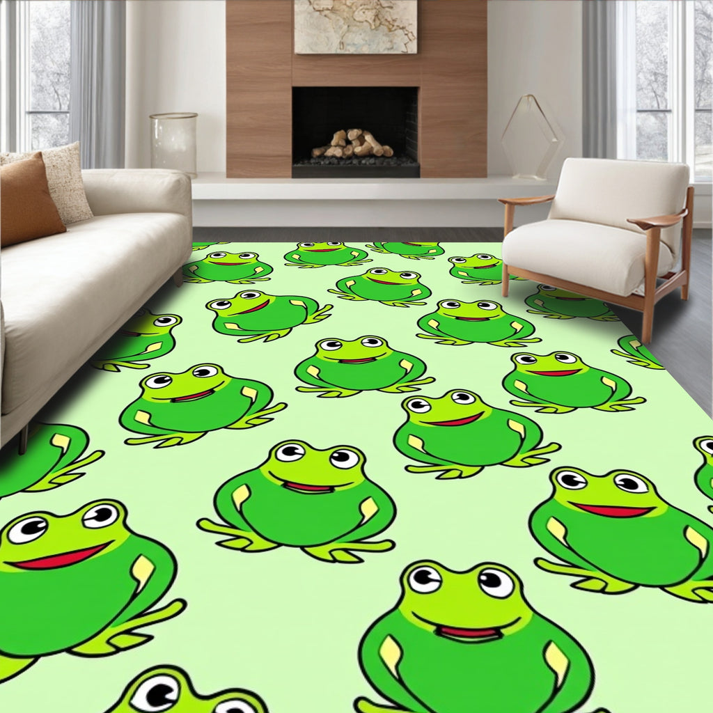 Playful Green Frogs Repeating Pattern Rug