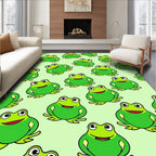 Playful Green Frogs Repeating Pattern Rug