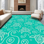 Teal White Turtle Swirl Pattern Rug