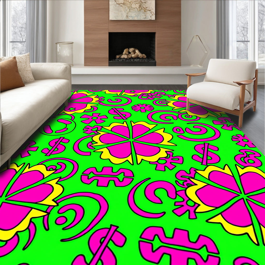 Neon Pink Yellow Flower Burst Rug
