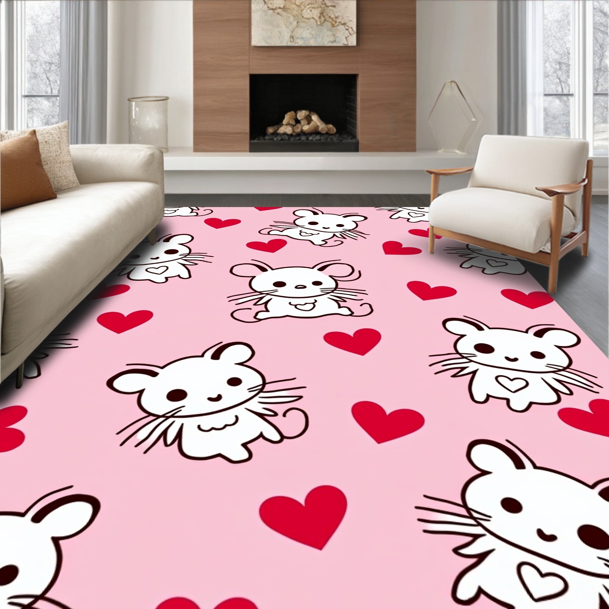 Cute white mice with red hearts Rug