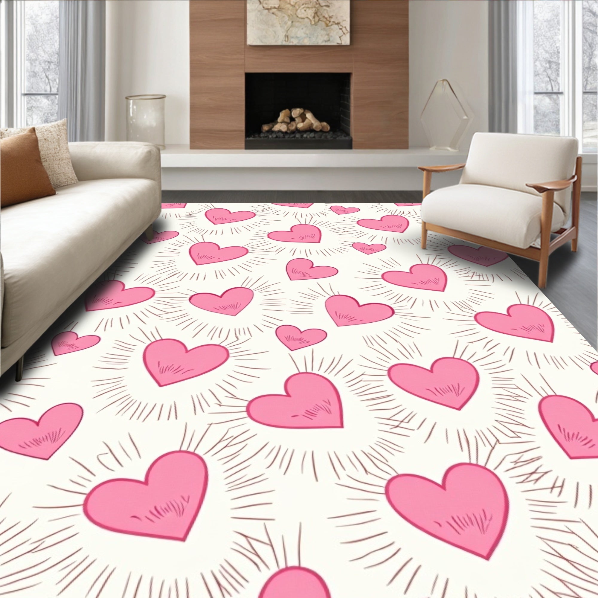 Pink Hearts Bursting With Love Rug