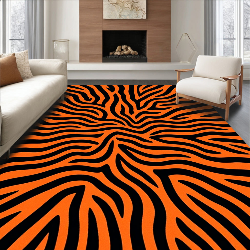 Bold Orange Black Zebra Stripes Rug