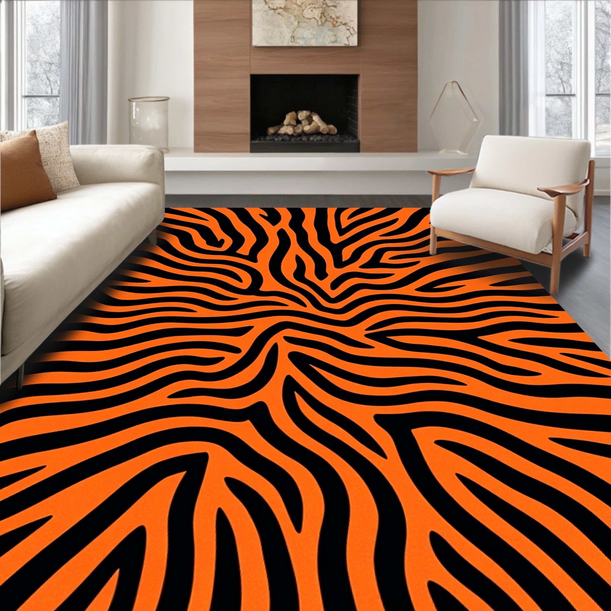 Bold Orange Black Zebra Stripes Rug