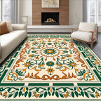 Cream Orange Green Floral Medallion Rug