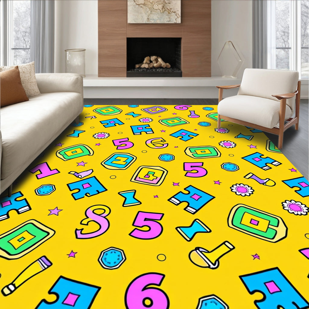 Playful Yellow Bold Numbers Flowers Rug