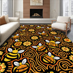 Whimsical Black Yellow Bee Floral Swirl Rug