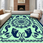 Naval Blue Elephant Medallion Jade Rug