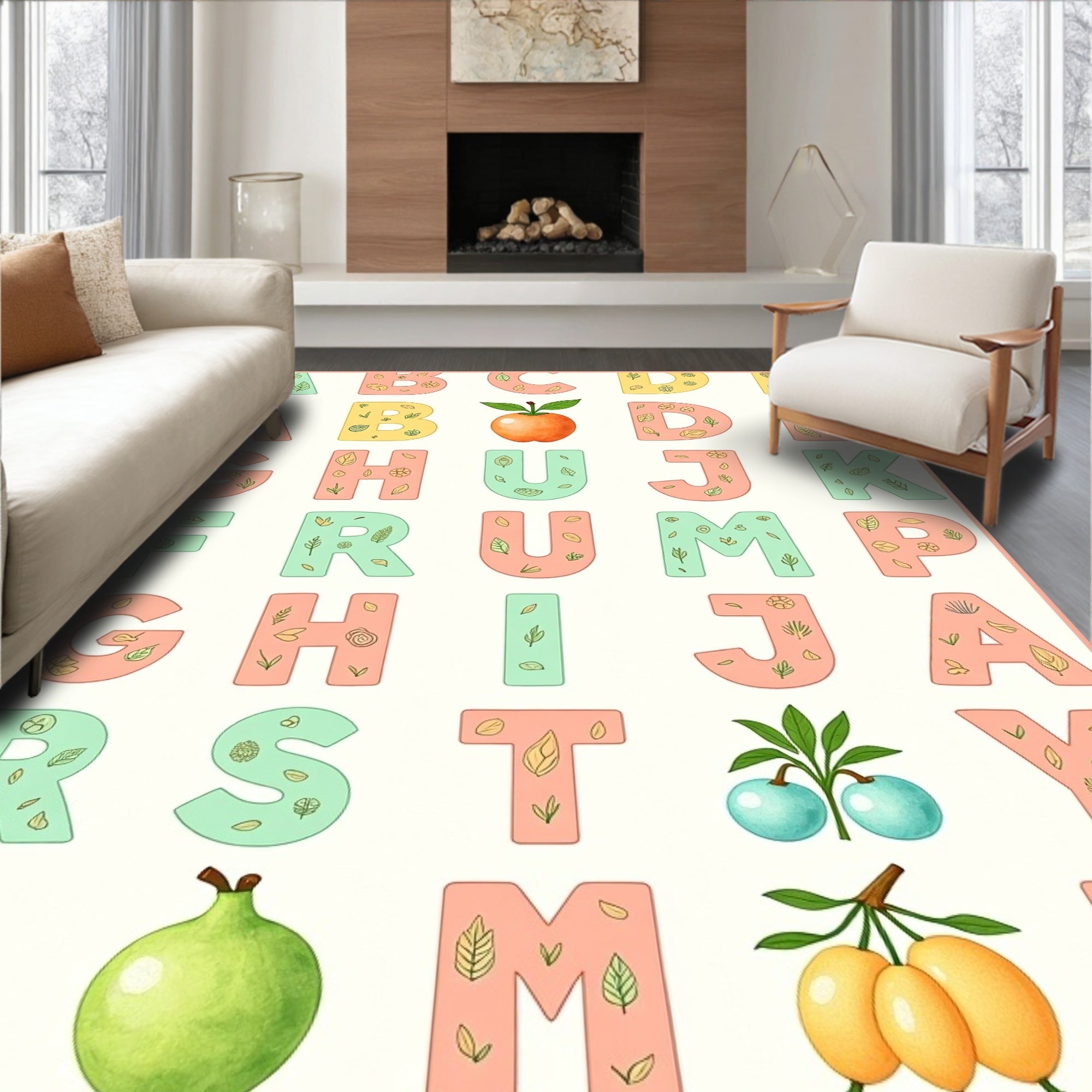 Alphabet Botanical Leaf Appliqu Rug