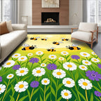 Joyful bees and blooming daisies scene Rug