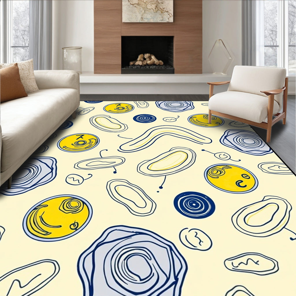 Yellow Blue Cell Organic Swirl Rug