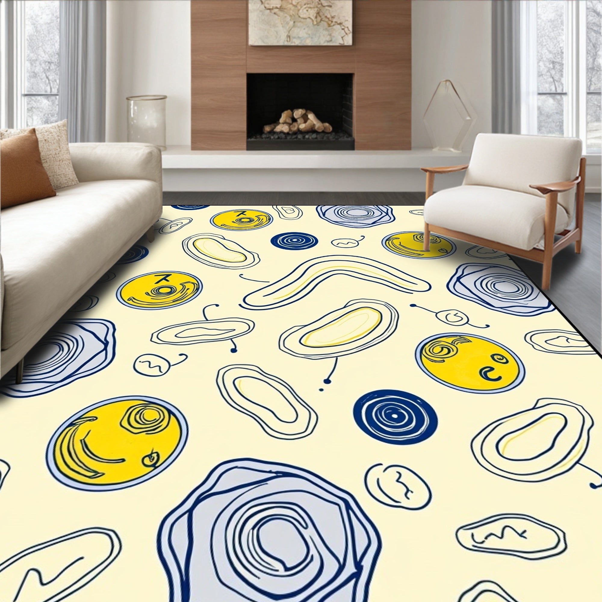 Yellow Blue Cell Organic Swirl Rug