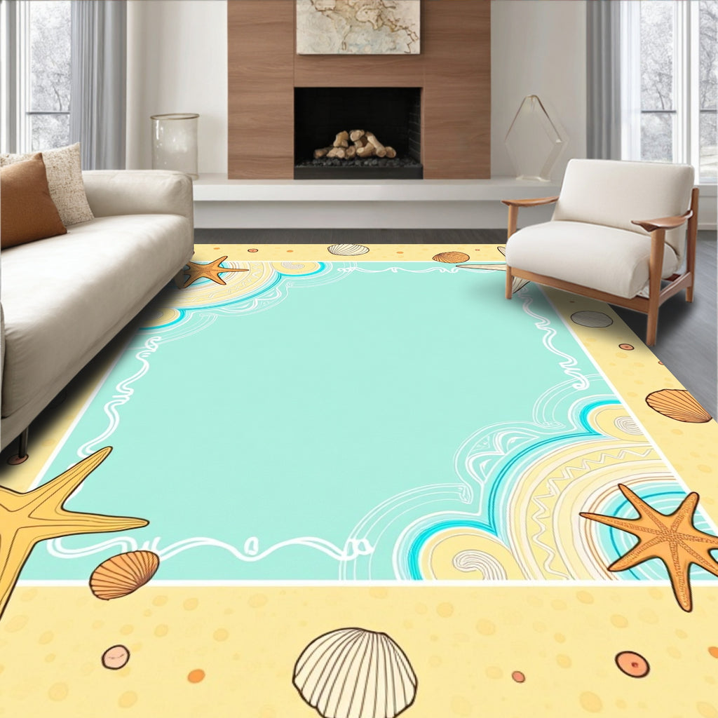 Coastal Starfish Shell Beach Border Rug
