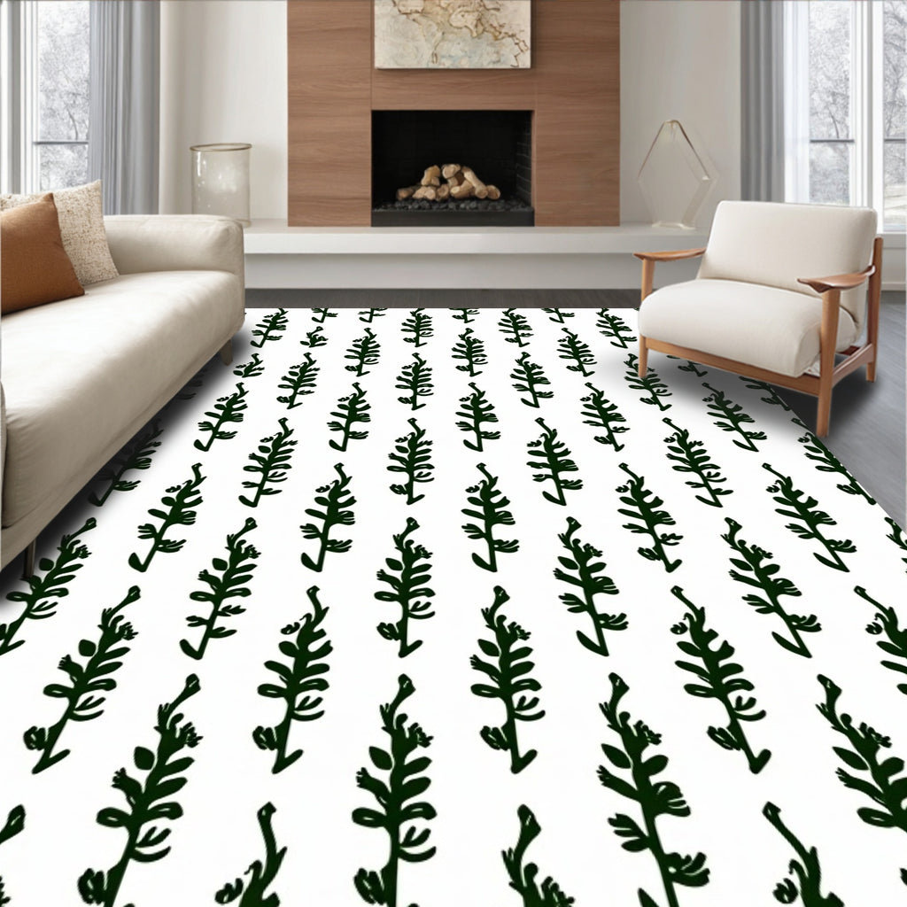 Dark Green Botanical Stem Repeat Rug