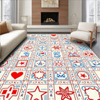 Red White Blue Graphic Geometric Icons Rug