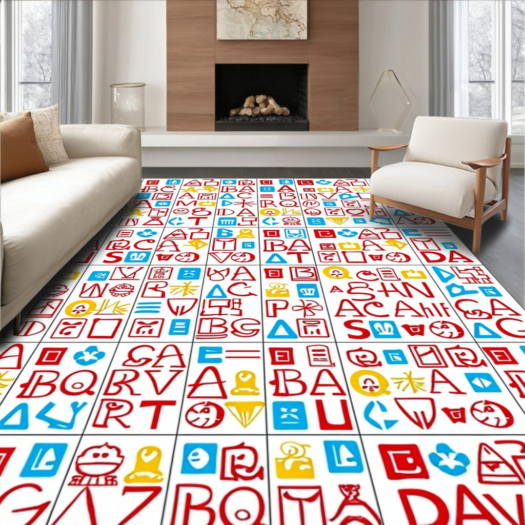 Red Blue Yellow Alphabet Collage Rug