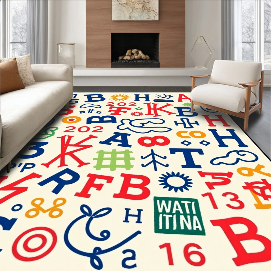 Colorful Alphabetical Collage Rug