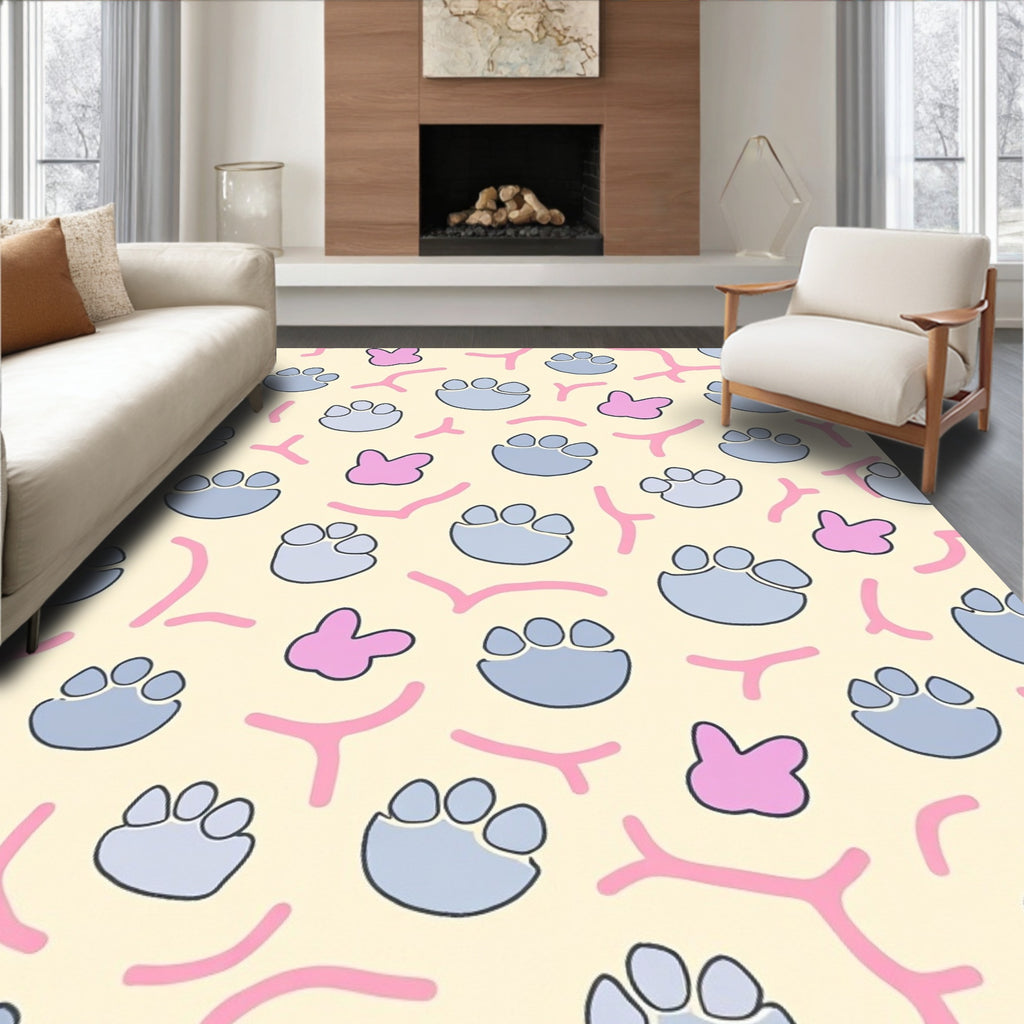 Cute Paw Prints Pink Yellow Rug