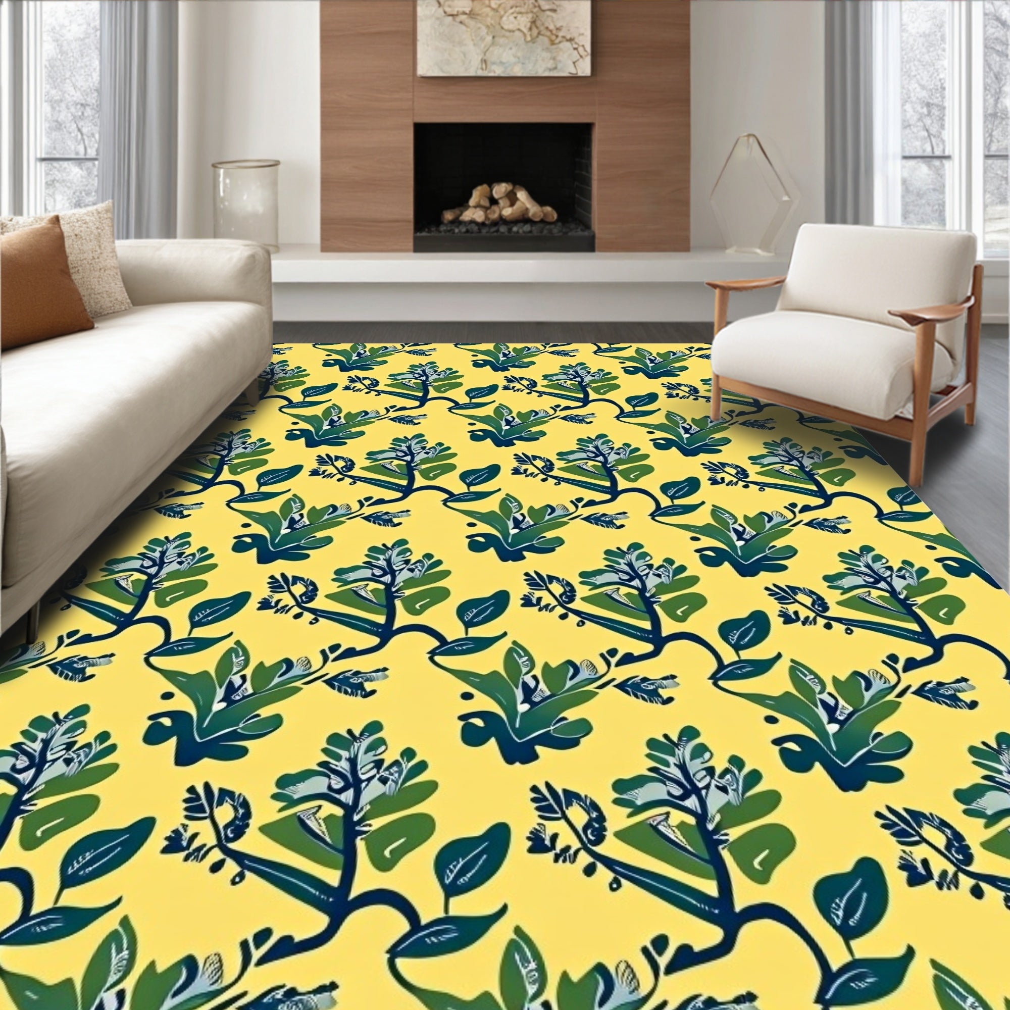 Bold Sapphire Leaf Medallion Rug