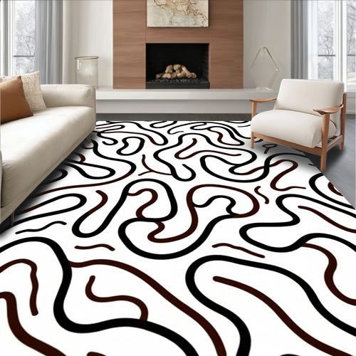 Abstract Black Brown Wavy Lines Rug