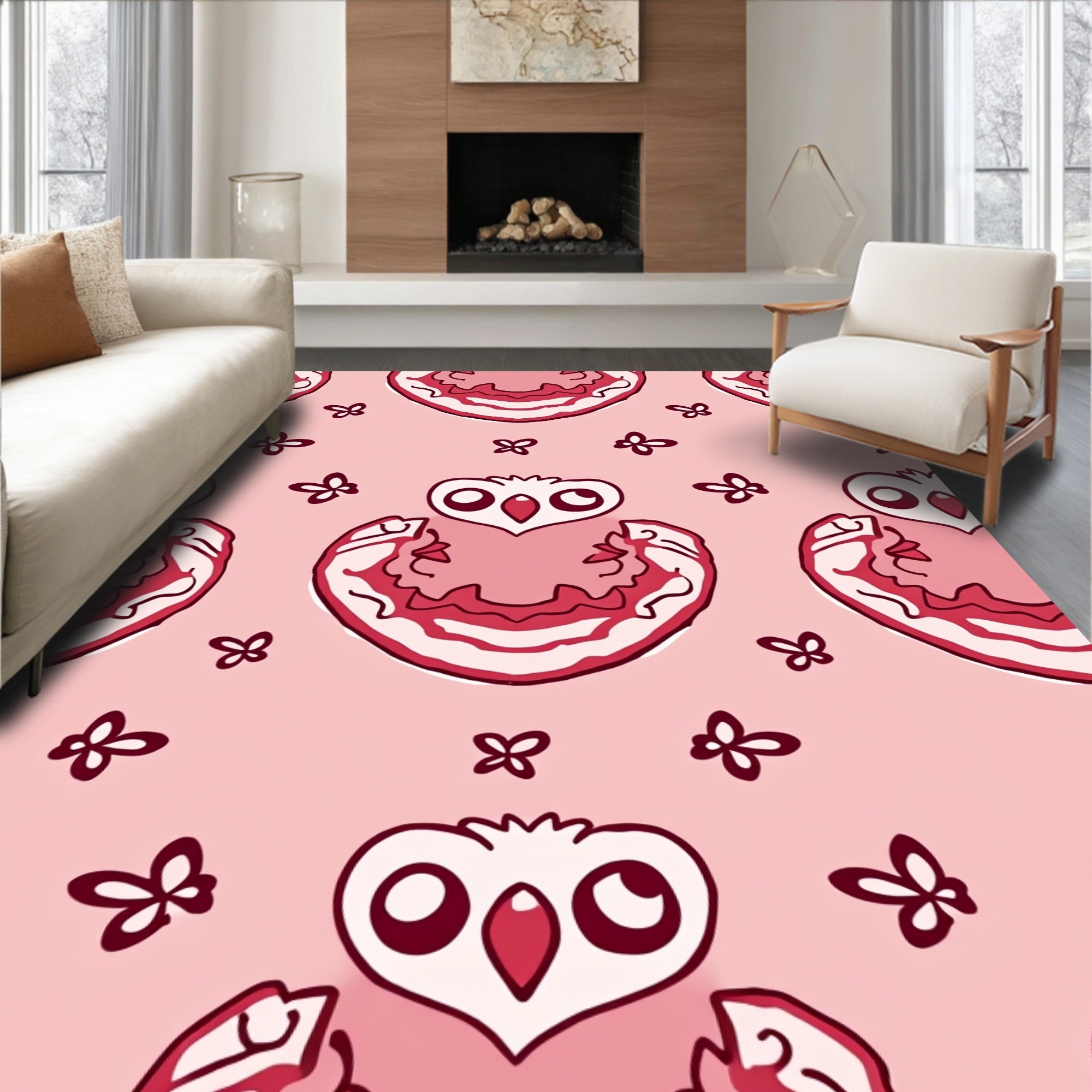 Cute Red Owl Butterfly Garden Rug