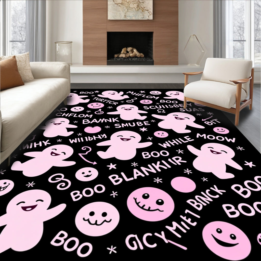 Pink Joyful Ghosts Repeating Pattern Rug