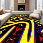Retro Yellow Red Blue Graphic Rug
