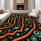 Orange Wavy Abstract Space Icons Rug