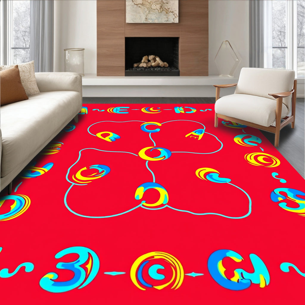 Bright Red Whimsical Alphabet Flow Rug