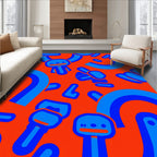 Funny Blue Characters Orange Background Rug