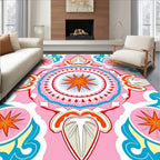 Playful Pink Orange Starburst Mandala Rug