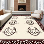 Dark Brown Cat Portraits Oval Border Rug