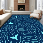 Navy Blue Bird Bloom Abstract Lines Rug