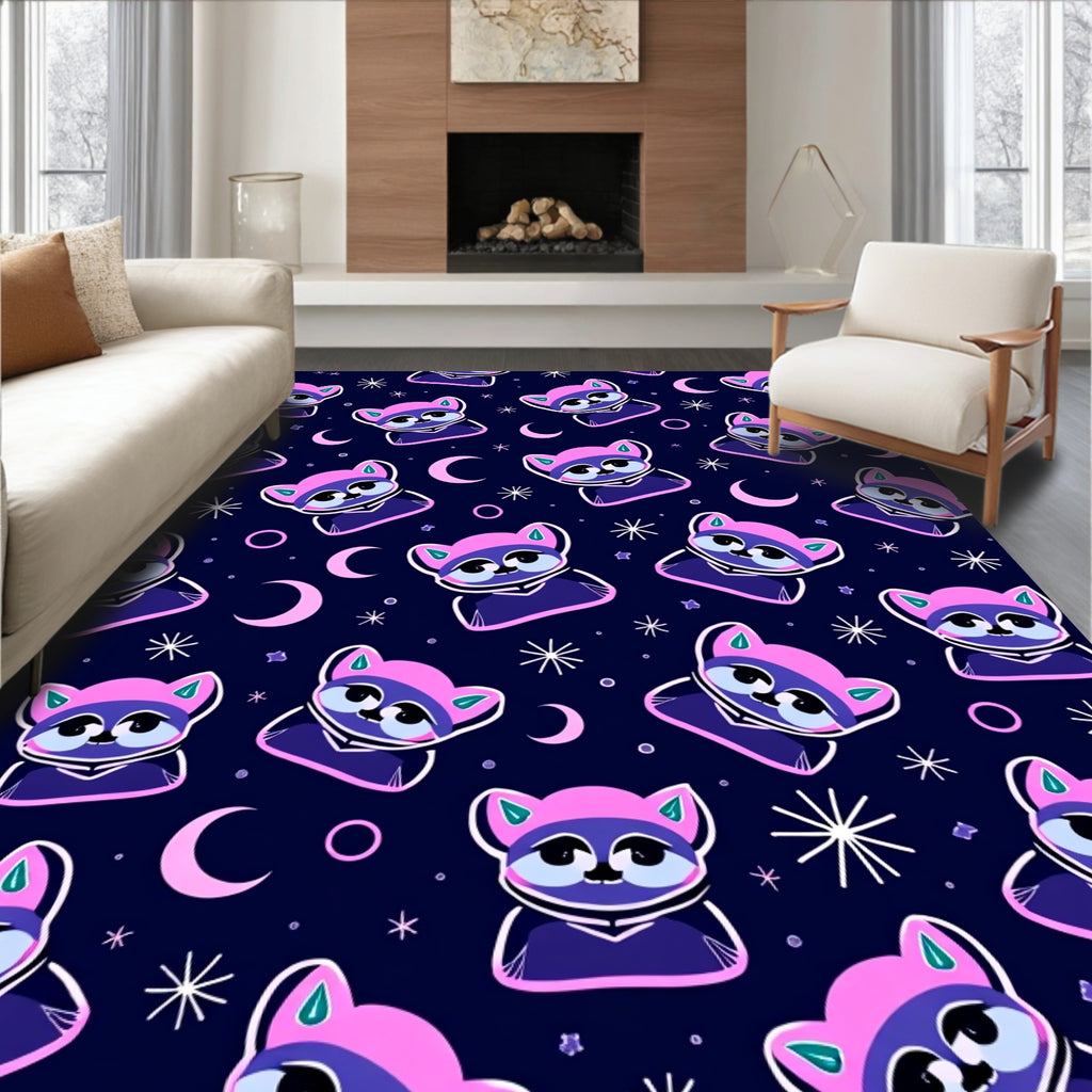 Cute Raccoons And Cosmic Moons Rug