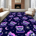 Cute Raccoons And Cosmic Moons Rug