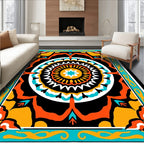Bright Teal Orange Geometric Medallion Rug