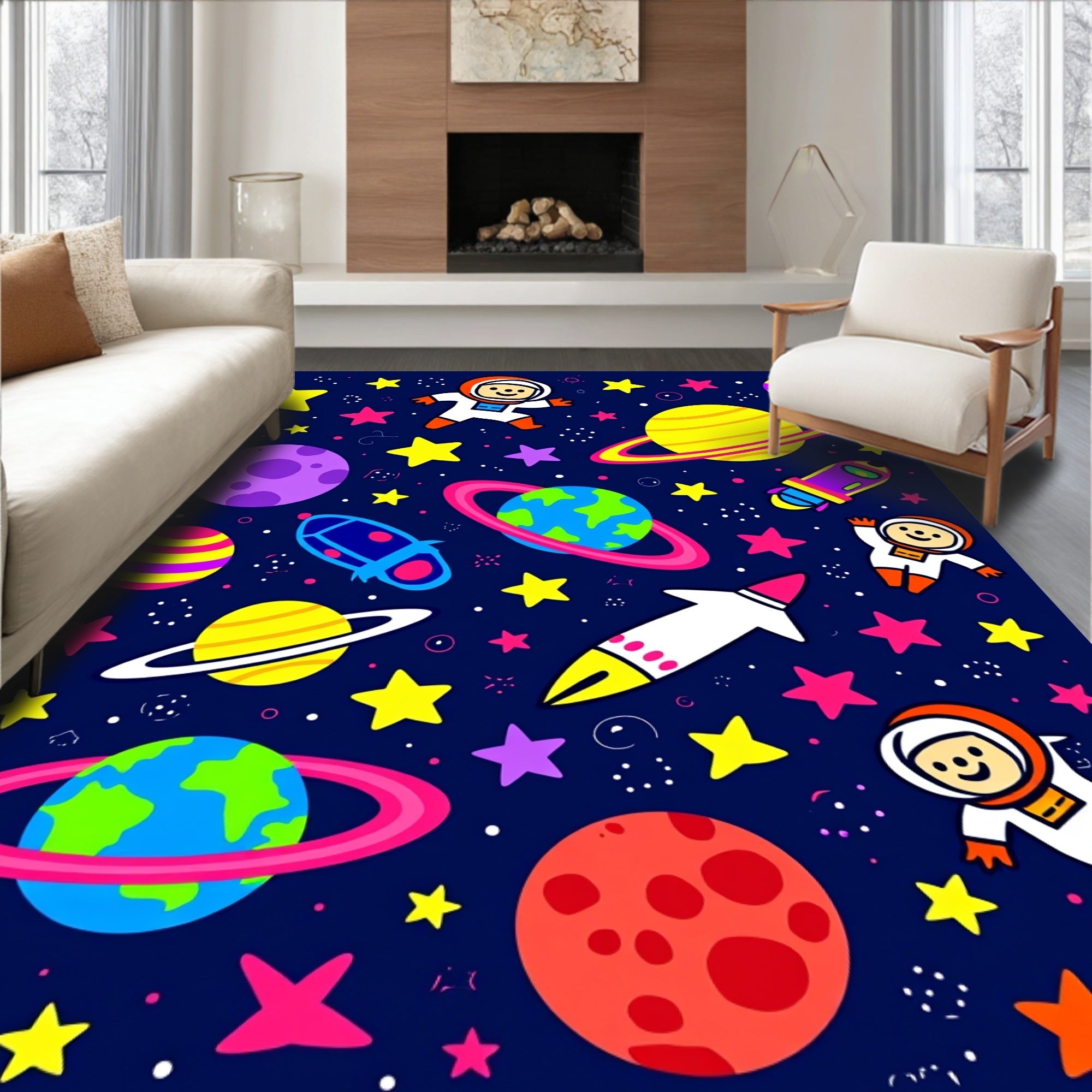 Cosmic Astronauts Planets Stars Rockets Rug