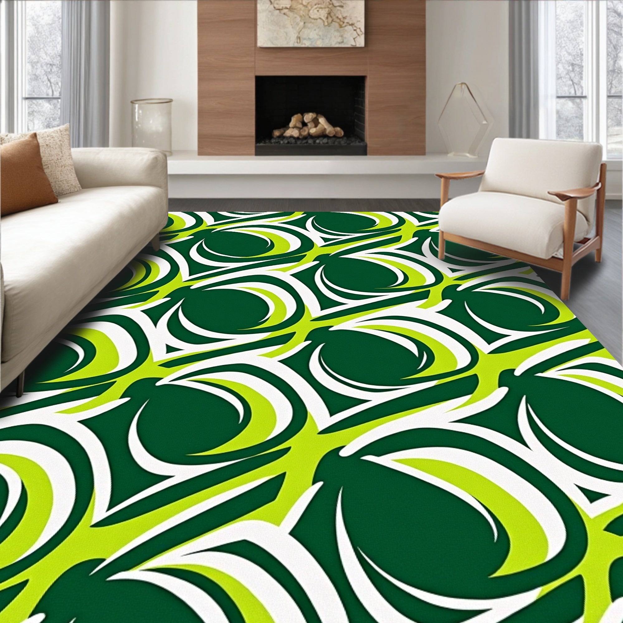 Emerald Green Swirl Abstract Rug
