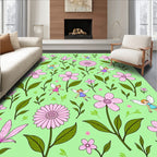 Whimsical Pink Fairy Floral Garden Print Rug