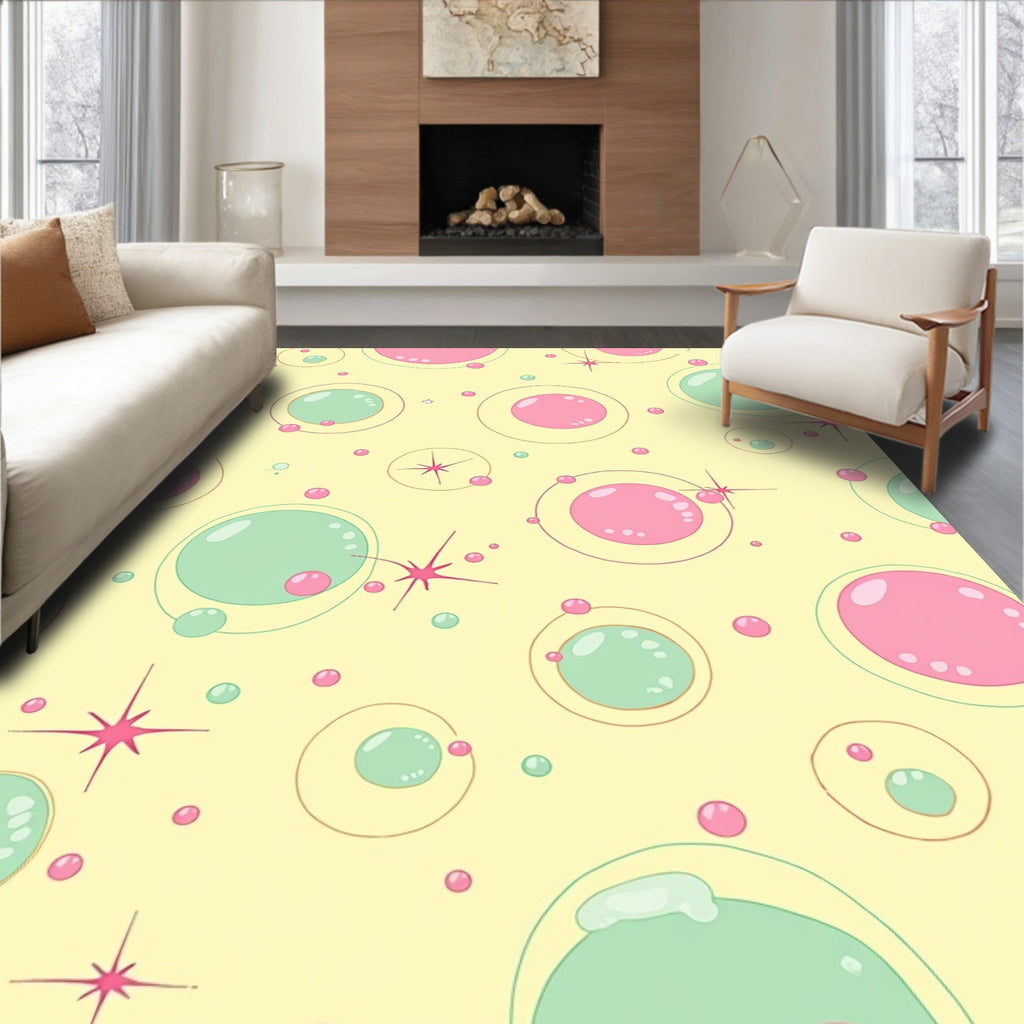 Pastel Pink Teal Orbiting Circles Rug