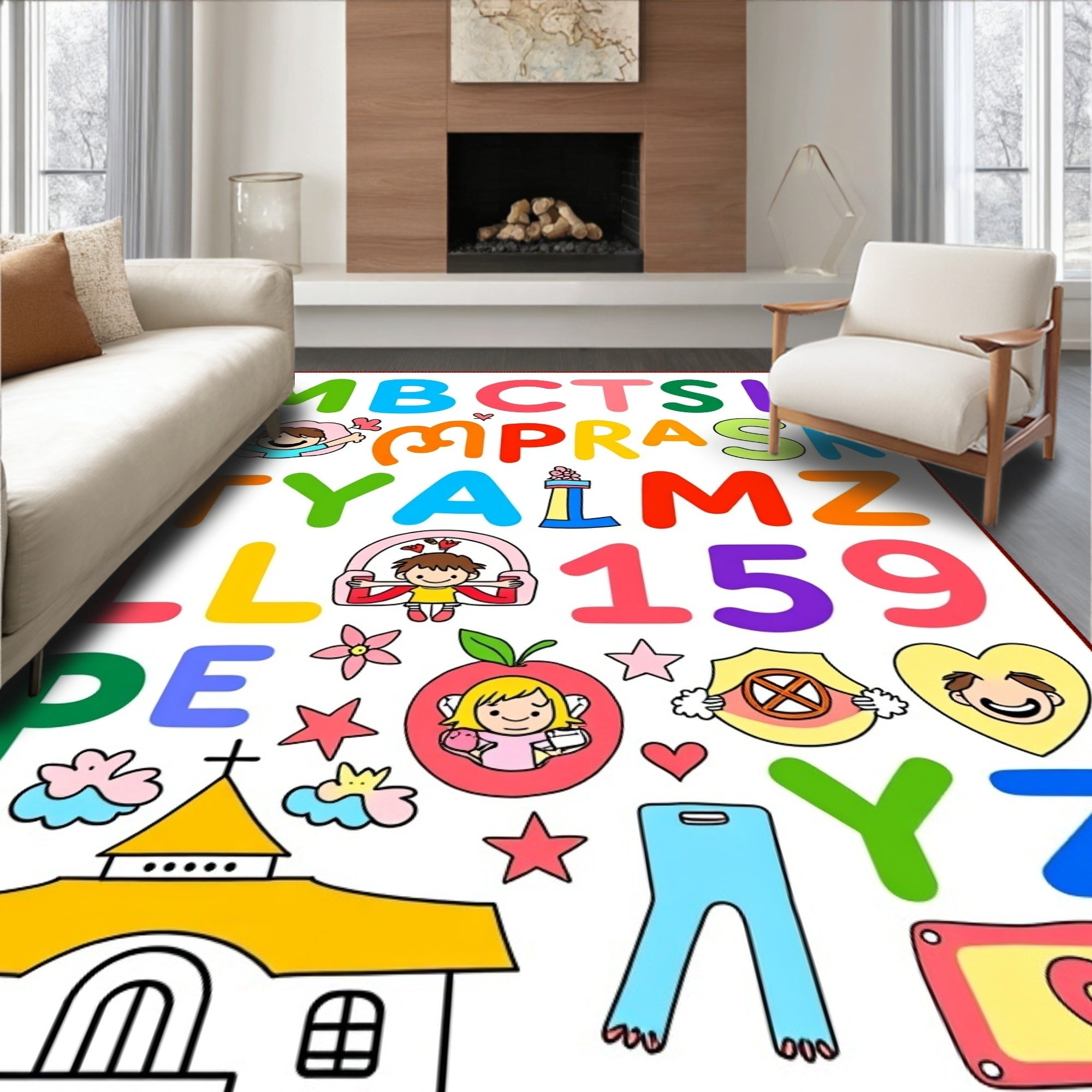 Colorful Alphabet Characters And Icons Rug