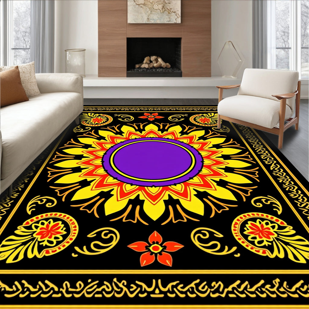 Bold Yellow Sunflower Purple Center Rug