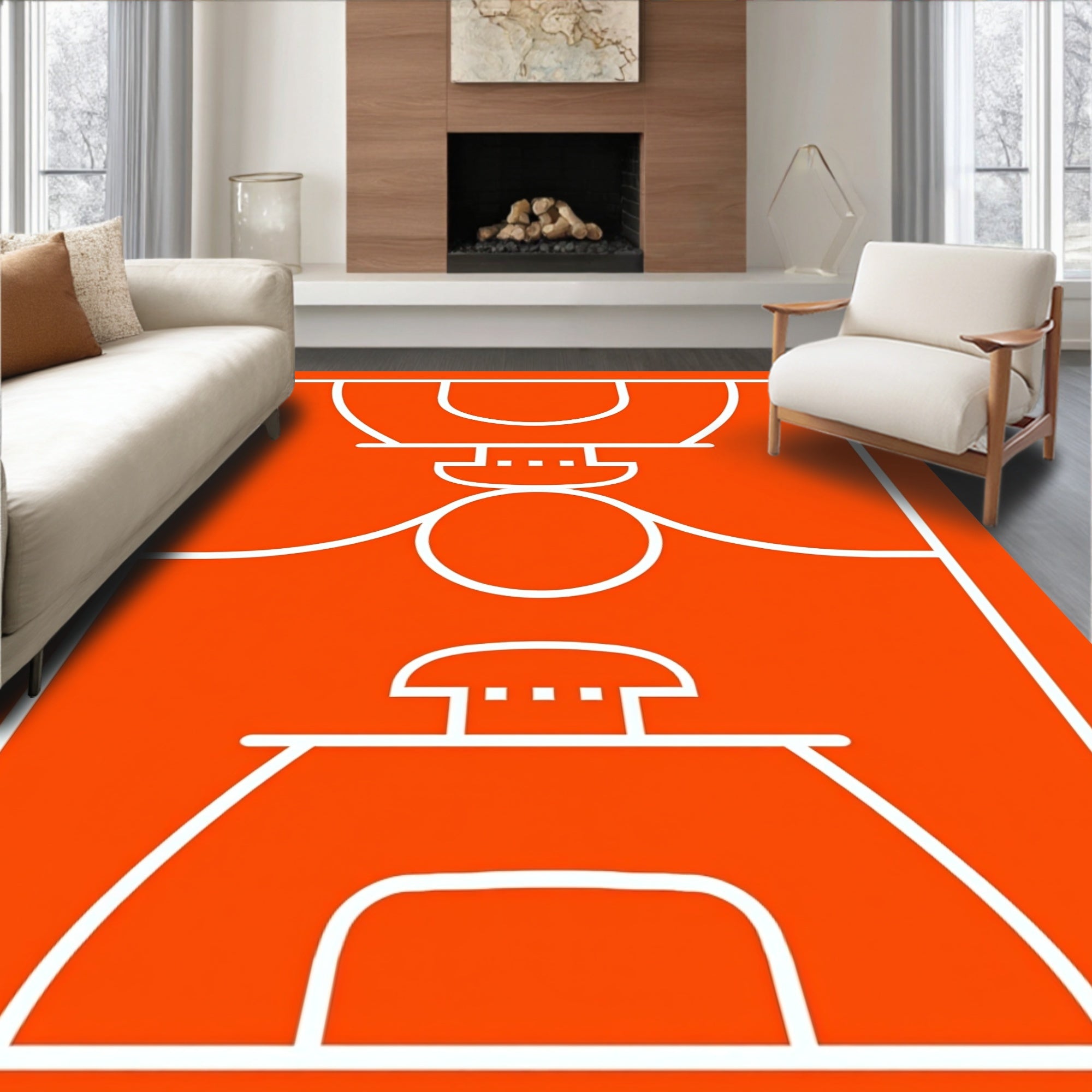 Bold Orange Geometric Court Rug