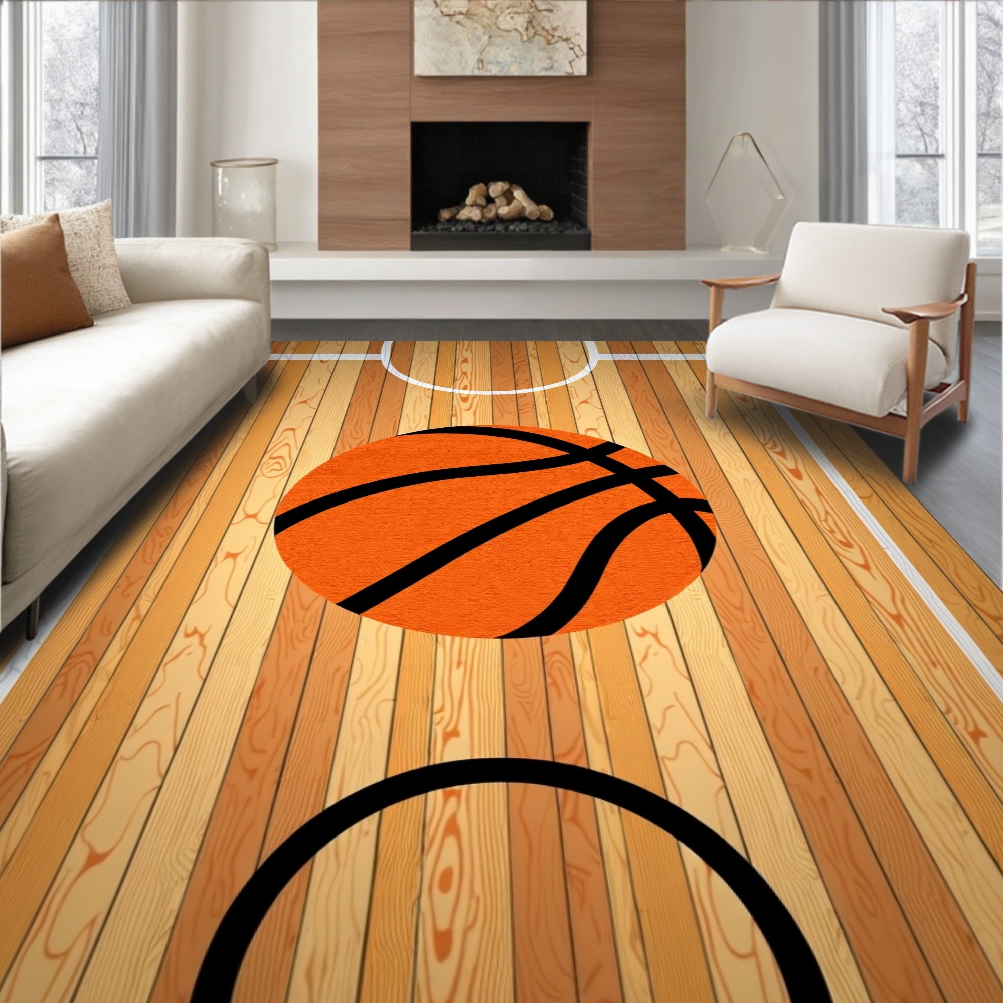 Basketball Court Wood Grain Net Rug