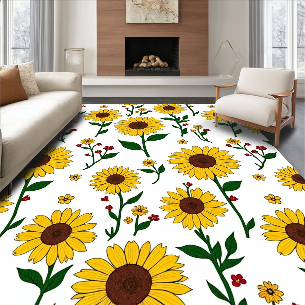 Yellow Sunflower Blossom Garden Textile Rug