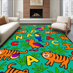 Playful Tigers Parrots Alphabet Jungle Rug