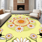 Whimsical Yellow Daisy Bee Mandala Rug