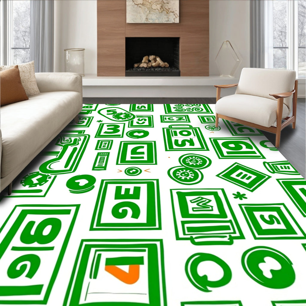 Bold Green Graphic Number Collage Rug